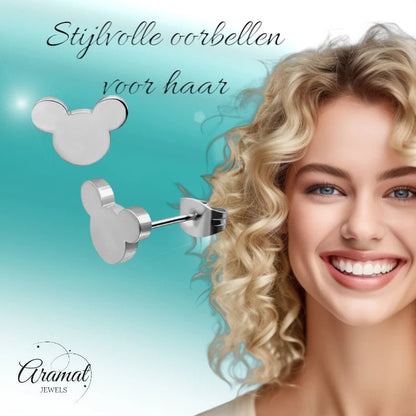 Zilverkleurige Mickey Mouse Oorbellen 10mm | Stainless Steel - oor4224 - Oorbellen kopen# - 10mm - alles - cadeau