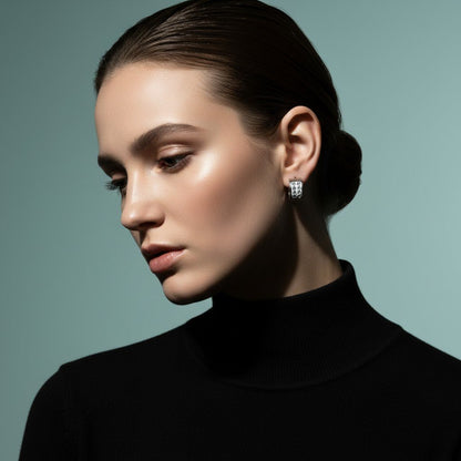 Zilverkleurige Mini RVS Oorringen met 2 Rijen Kristal 13x7mm - Aramat Jewels - Oorringen - cadeautip