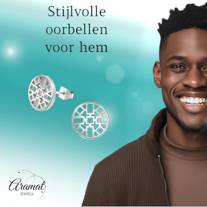 Zilverkleurige Oorbellen Azteken Motief 10mm - Aramat Jewels - Oorbellen - cadeautip