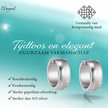 Zilverkleurige Oorringen - RVS - Grieks Motief - Uniseks - oor5790 - Oorringen kopen# - 13mm - alles - cadeau