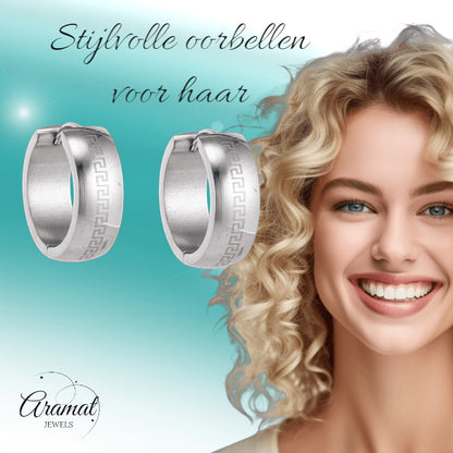 Zilverkleurige Oorringen - RVS - Grieks Motief - Uniseks - oor5790 - Oorringen kopen# - 13mm - alles - cadeau