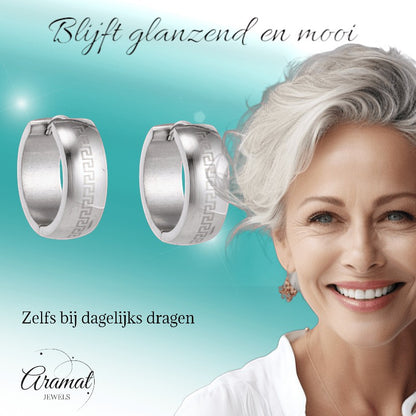 Zilverkleurige Oorringen - RVS - Grieks Motief - Uniseks - oor5790 - Oorringen kopen# - 13mm - alles - cadeau