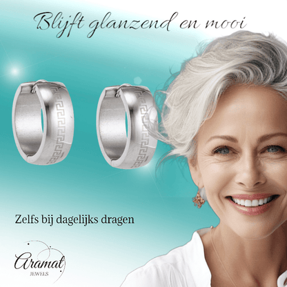 Zilverkleurige Oorringen - RVS - Grieks Motief - Uniseks - oor5790 - Oorringen kopen# - 13mm - alles - cadeau