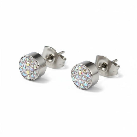 Zilverkleurige oorstekers met AB kristal – 6 mm - Aramat Jewels - Oorbellen - cadeautip