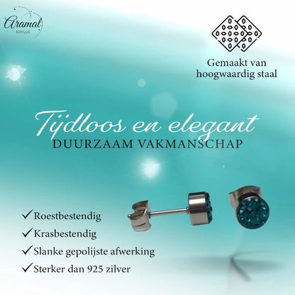 Zilverkleurige oorstekers met blauwgroen kristal – 6 mm - oor3080 - Oorbellen kopen# - 6mm - alles - Blauwgroen