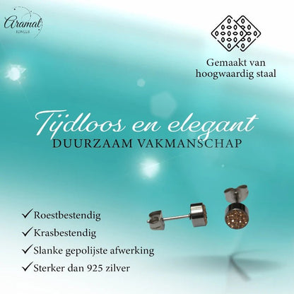 Zilverkleurige oorstekers met champagne kristal – 6 mm - oor3088 - Oorbellen kopen# - 6mm - alles - cadeau