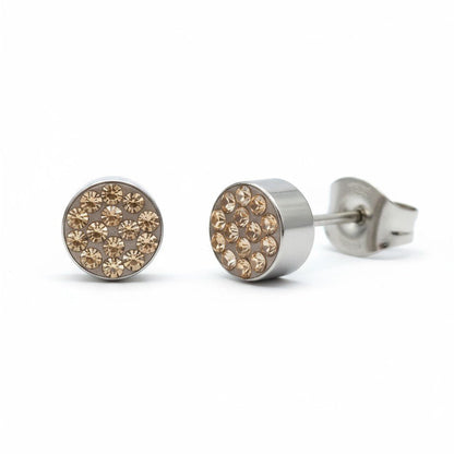 Zilverkleurige oorstekers met champagne kristal – 6 mm - Aramat Jewels - Oorbellen - cadeautip