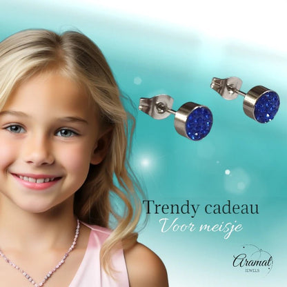 Zilverkleurige oorstekers met donkerblauw kristal – 6 mm - oor3081 - Oorbellen kopen# - 6mm - alles - cadeau