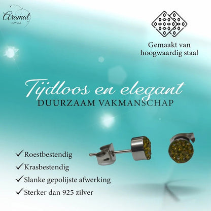 Zilverkleurige oorstekers met olijfgroen kristal – 6 mm - oor3092 - Oorbellen kopen# - 6mm - alles - cadeau
