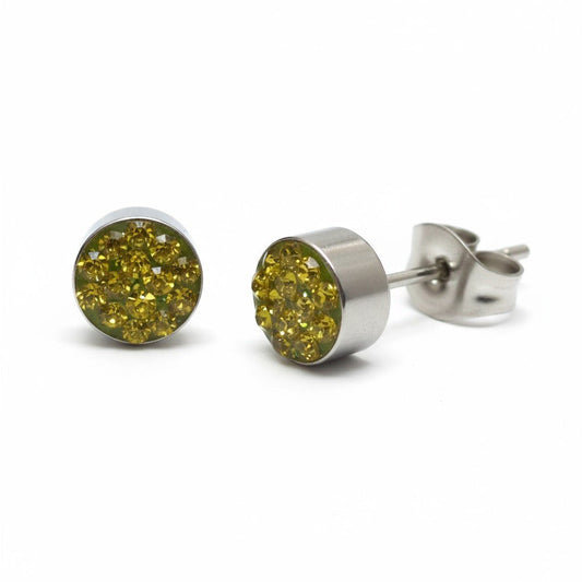 Zilverkleurige oorstekers met olijfgroen kristal – 6 mm - Aramat Jewels - Oorbellen - cadeautip