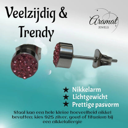 Zilverkleurige oorstekers met roze kristal – 6 mm - oor3085 - Oorbellen kopen# - 6mm - alles - cadeau