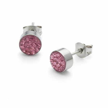 Zilverkleurige oorstekers met roze kristal – 6 mm - Aramat Jewels - Oorbellen - cadeautip