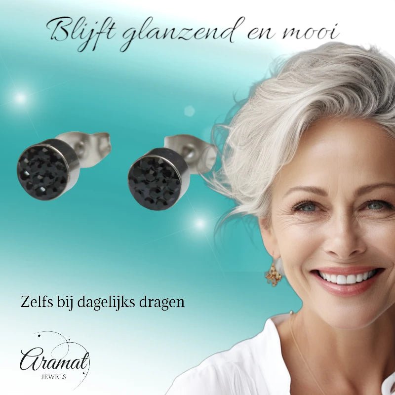 Zilverkleurige oorstekers met zwarte kristallen – 6 mm - oor3087 - Oorbellen kopen# - 6mm - alles - cadeau