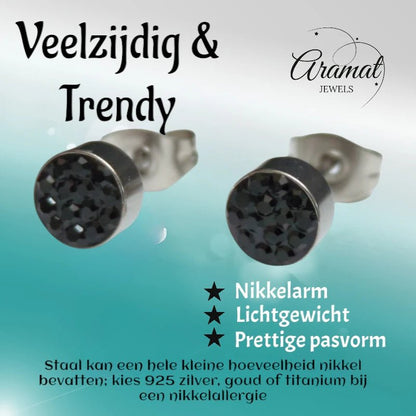 Zilverkleurige oorstekers met zwarte kristallen – 6 mm - oor3087 - Oorbellen kopen# - 6mm - alles - cadeau