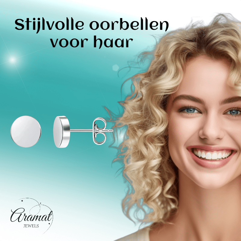 Zilverkleurige Ronde Oorstekers RVS 8mm - Aramat Jewels - Oorbellen - cadeautip