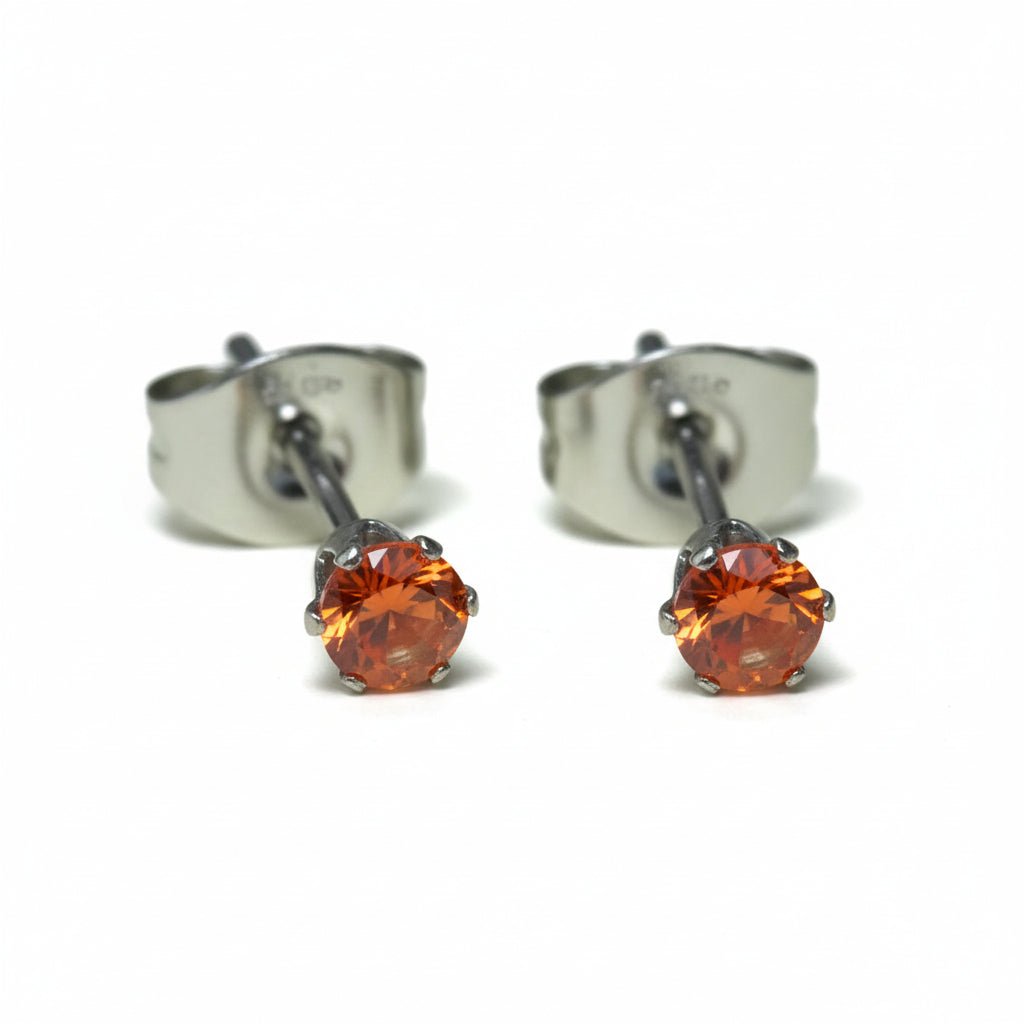 Zilverkleurige RVS Oorstekers Geboortesteen Juli - Rood/Oranje - 3 mm - Aramat Jewels - Oorbellen - cadeautip