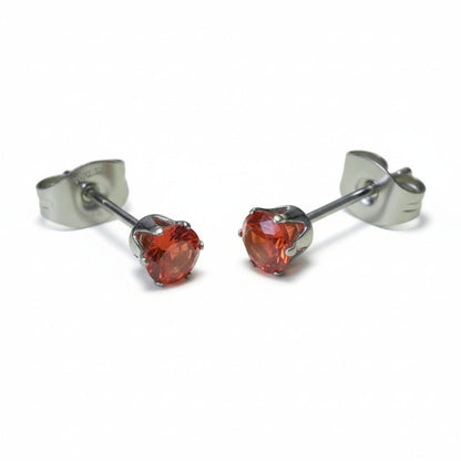 Zilverkleurige RVS Oorstekers Geboortesteen Juli - Rood/Oranje - 4 mm - Aramat Jewels - Oorbellen - cadeautip