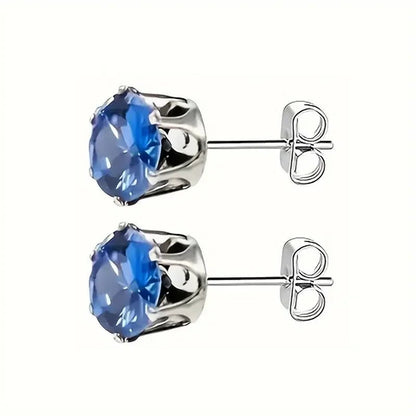 Zilverkleurige RVS Oorstekers met Blauwe Zirkonia - 8 mm - Aramat Jewels - Oorbellen - cadeautip