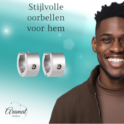 Wide Huggie Earrings with Crystal 13x7mm