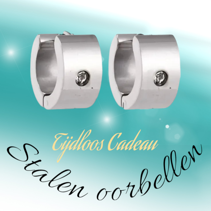 Wide Huggie Earrings with Crystal 13x7mm