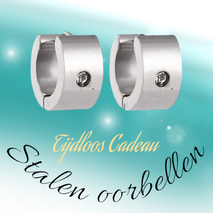 Wide Huggie Earrings with Crystal 13x7mm