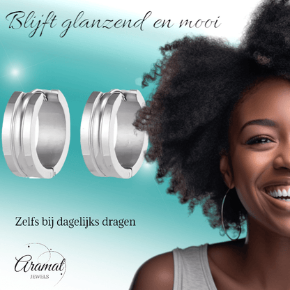 Zilverkleurige Stalen Oorbellen - Modern Design - oor5802 - se42134 - Oorringen kopen# - 19mm - 7mm - alles