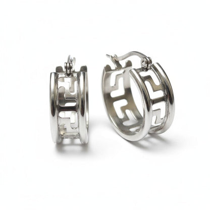 Zilverkleurige Stalen Oorringen Grieks Motief - Aramat Jewels - Oorringen - cadeautip