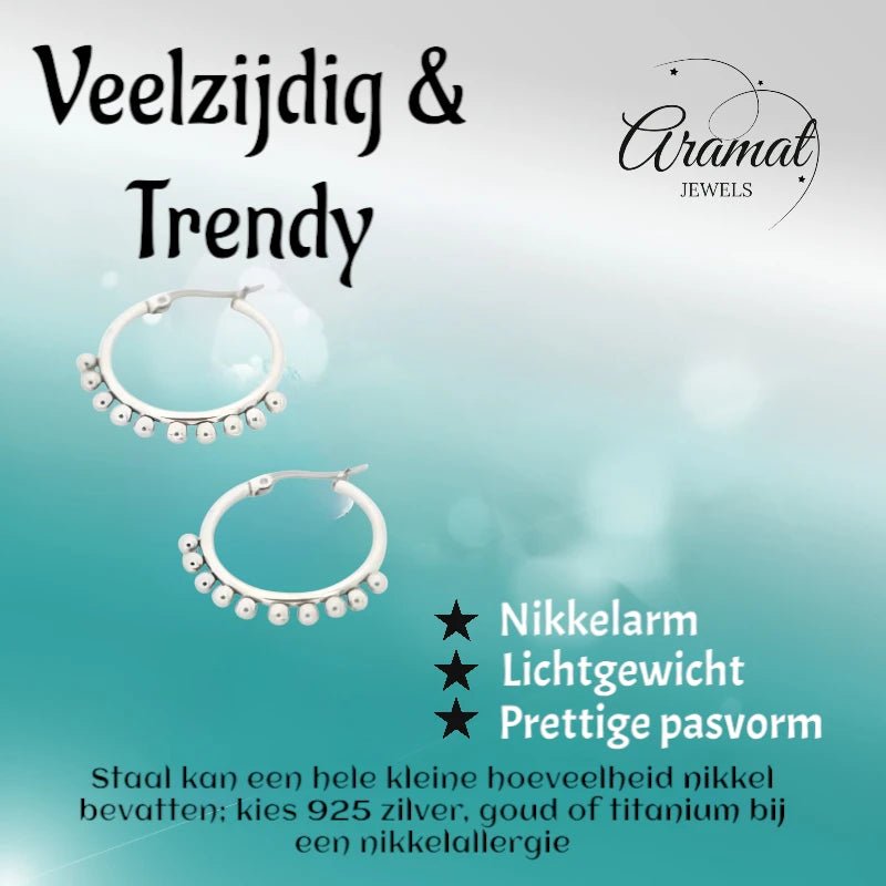 Zilverkleurige Stalen Oorringen met Bolletjes | 20mm - oor1600 - E126 - 004 - Oorringen kopen# - 20mm - alles - boho