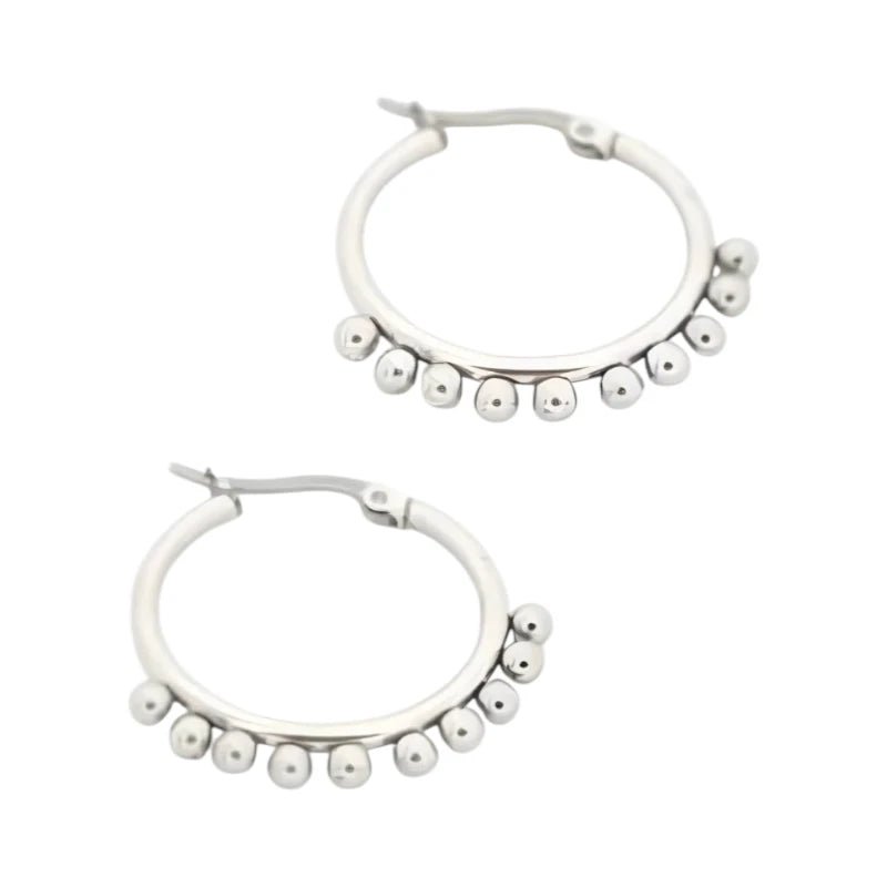 Zilverkleurige Stalen Oorringen met Bolletjes | 20mm - oor1600 - E126 - 004 - Oorringen kopen# - 20mm - alles - boho