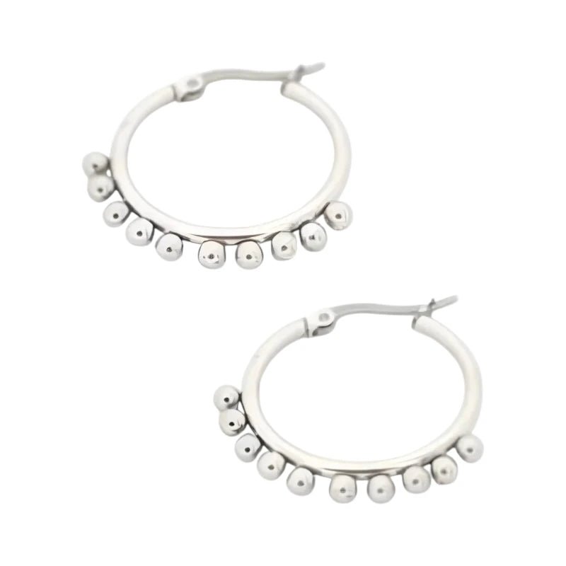 Zilverkleurige Stalen Oorringen met Bolletjes | 20mm - oor1600 - E126 - 004 - Oorringen kopen# - 20mm - alles - boho