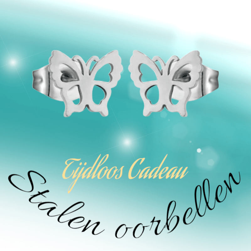 Zilverkleurige stalen vlinder oorbellen 9mm - Aramat Jewels - Oorbellen - cadeautip