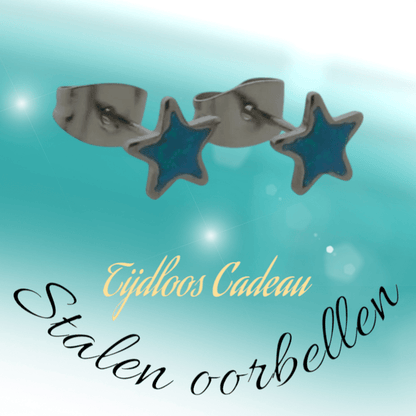 Zilverkleurige Ster Oorbellen Blauw Glitter - oor6179 - YY - Oorbellen kopen# - 6mm - alles - blauw