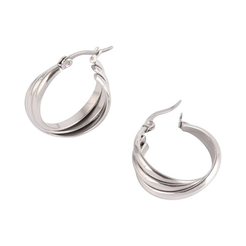 Zilverkleurige Triple Oorringen 20x7,5mm – Glanzend & Gekruist - oor6299 - 613827 - Oorringen kopen# - 20mm - alles - cadeau