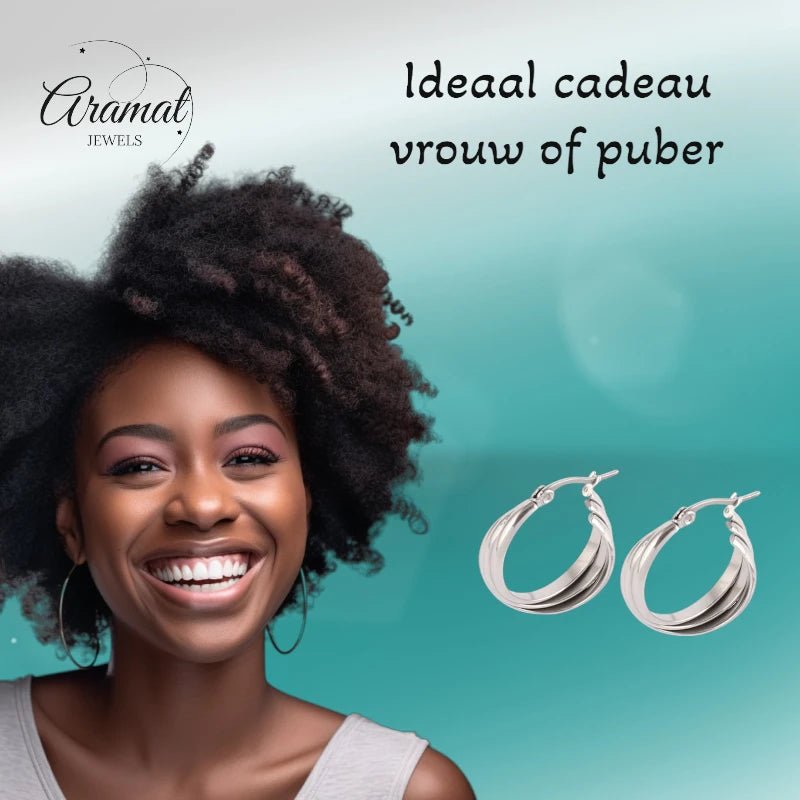 Zilverkleurige Triple Oorringen 20x7,5mm – Glanzend & Gekruist - oor6299 - 613827 - Oorringen kopen# - 20mm - alles - cadeau