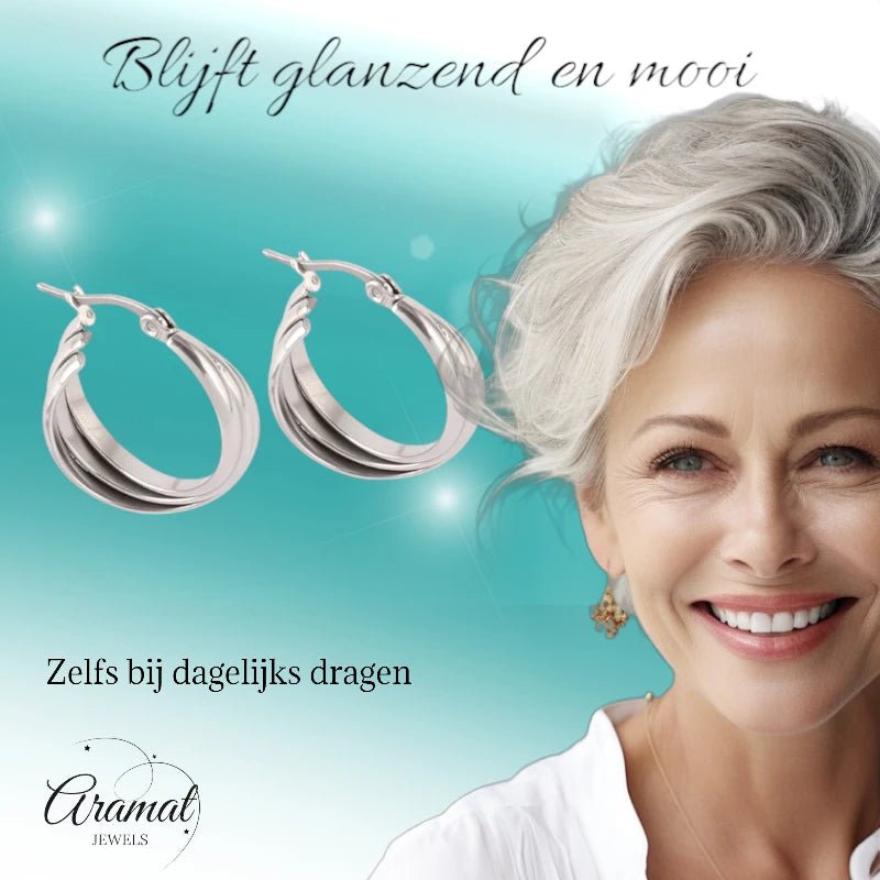 Zilverkleurige Triple Oorringen 20x7,5mm – Glanzend & Gekruist - oor6299 - 613827 - Oorringen kopen# - 20mm - alles - cadeau