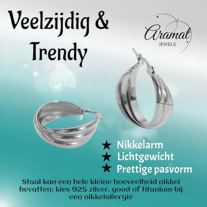 Zilverkleurige Triple Oorringen 22x8mm – Strakke look, driedubbel effect - oor6301 - 25438 - Oorringen kopen# - 22mm - alles - cadeau