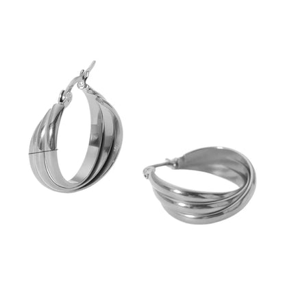 Zilverkleurige Triple Oorringen 25x9mm – Glanzend en Gelaagd - oor6300 - 67350 - Oorringen kopen# - 25mm - alles - cadeau