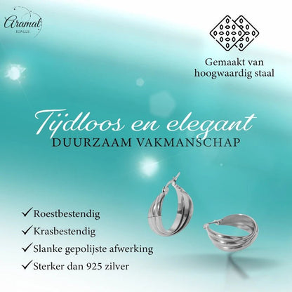 Zilverkleurige Triple Oorringen 25x9mm – Glanzend en Gelaagd - oor6300 - 67350 - Oorringen kopen# - 25mm - alles - cadeau