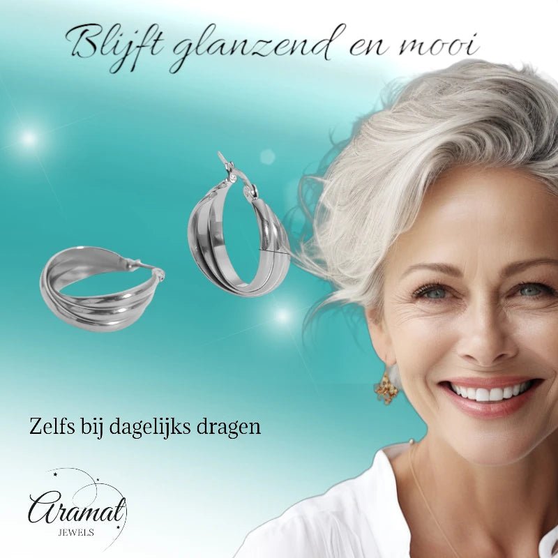 Zilverkleurige Triple Oorringen 25x9mm – Glanzend en Gelaagd - oor6300 - 67350 - Oorringen kopen# - 25mm - alles - cadeau