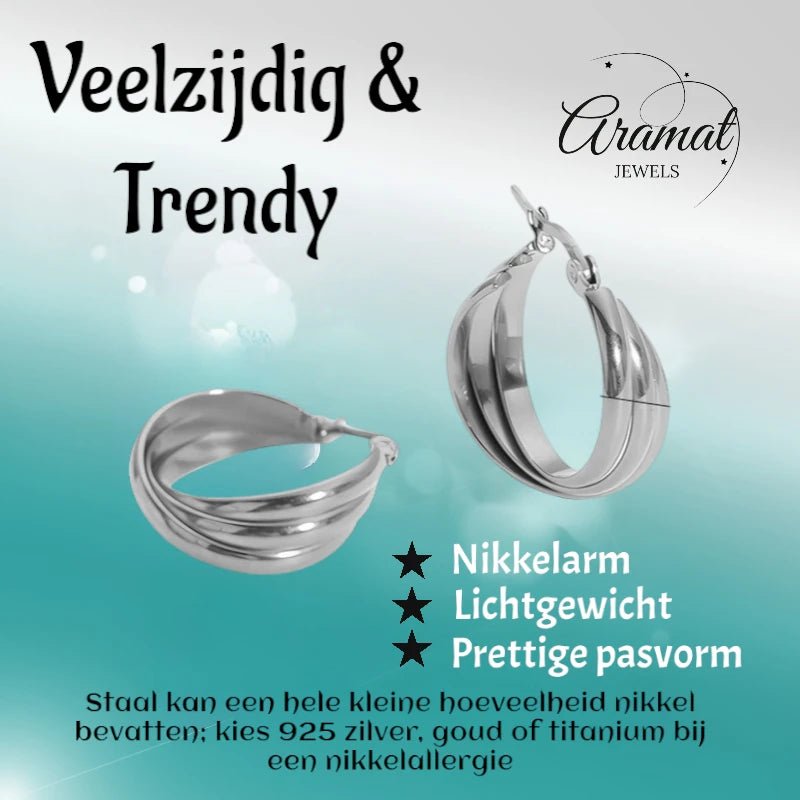 Zilverkleurige Triple Oorringen 25x9mm – Glanzend en Gelaagd - oor6300 - 67350 - Oorringen kopen# - 25mm - alles - cadeau