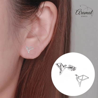 Zilverkleurige Vogel Oorbellen Origami 9mm RVS - Aramat Jewels - Oorbellen - cadeautip