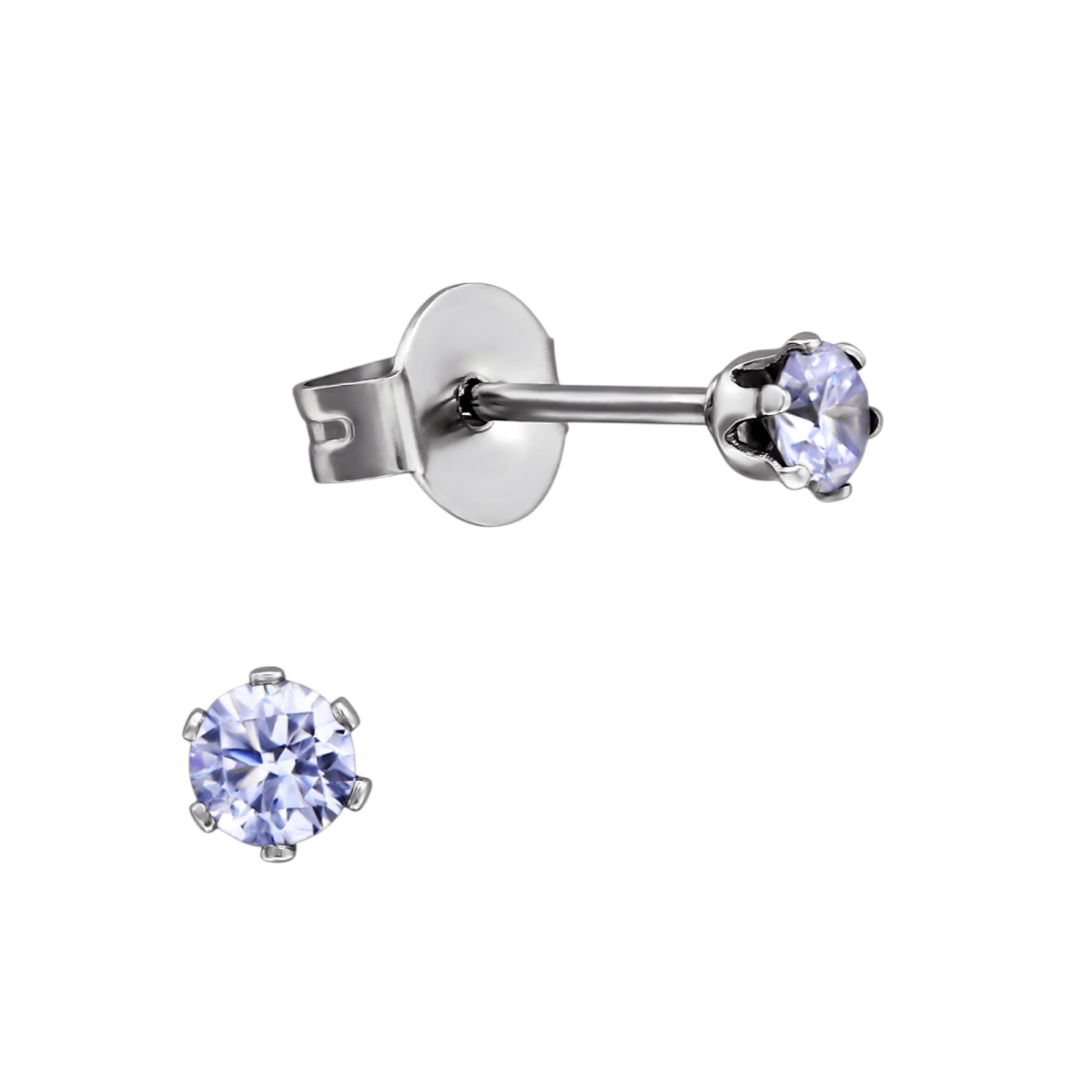 Zilverkleurige Zirkonia Oorbellen 3mm Lila - Aramat Jewels - Oorbellen - cadeautip