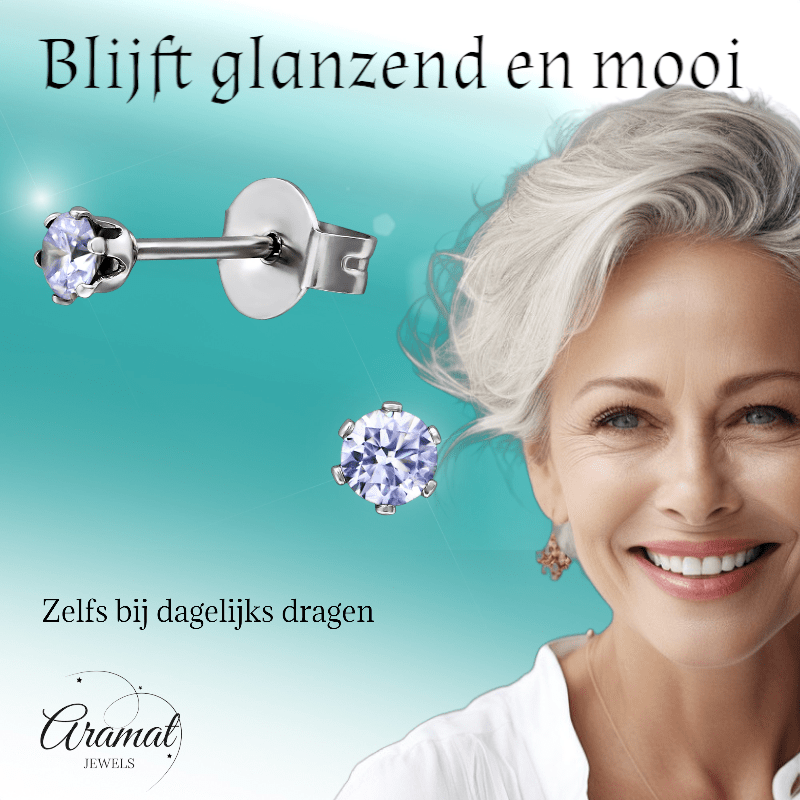 Zilverkleurige Zirkonia Oorbellen 3mm Lila - Aramat Jewels - Oorbellen - cadeautip