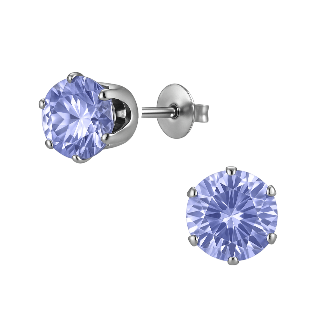 Zilverkleurige Zirkonia Oorbellen 7mm Lila - Aramat Jewels - Oorbellen - cadeautip