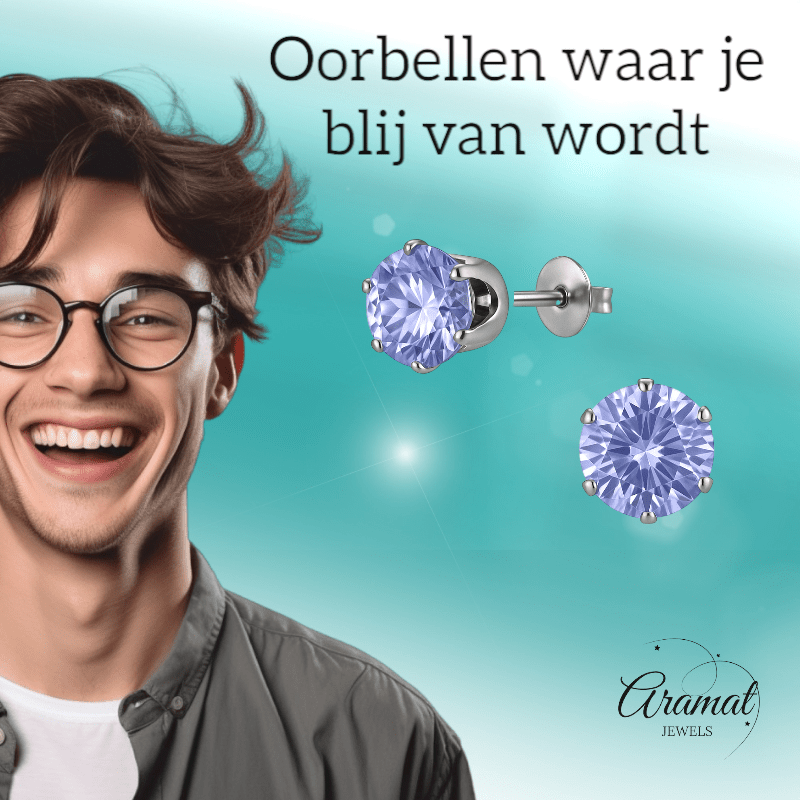 Zilverkleurige Zirkonia Oorbellen 7mm Lila - Aramat Jewels - Oorbellen - cadeautip