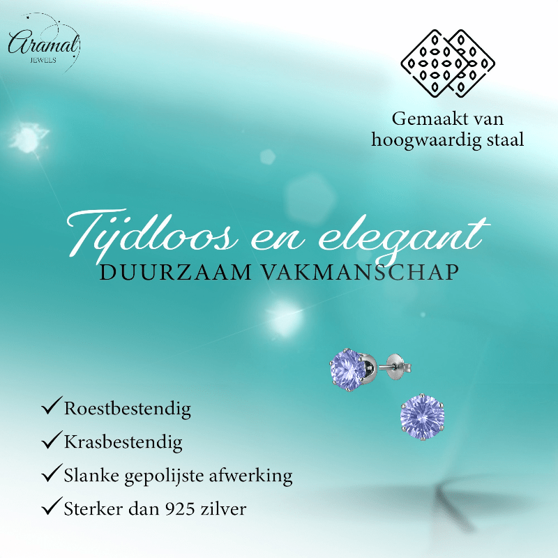 Zilverkleurige Zirkonia Oorbellen 8mm Lila - Aramat Jewels - Oorbellen - cadeautip