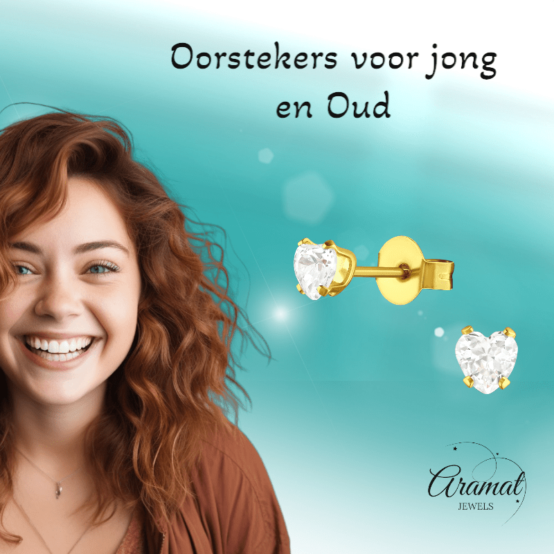 Zirkonia Hart Oorbellen Goudkleur – 4mm - Aramat Jewels - Oorbellen - cadeautip