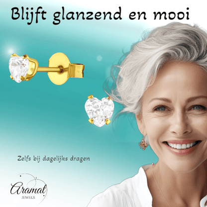 Zirkonia Hart Oorbellen Goudkleur – 4mm - Aramat Jewels - Oorbellen - cadeautip