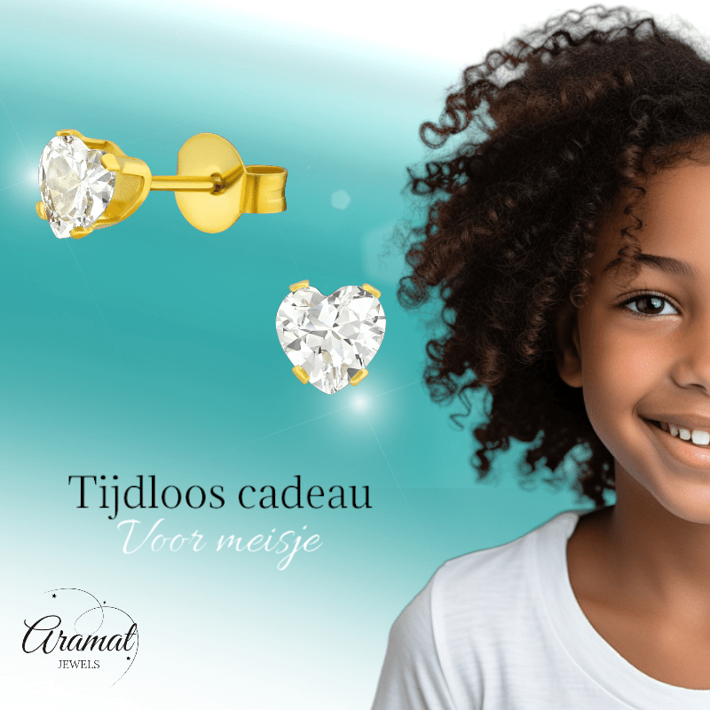 Zirkonia Hart Oorbellen Goudkleur – 5mm - Aramat Jewels - Oorbellen - cadeautip