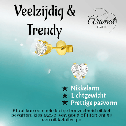Zirkonia Hart Oorbellen Goudkleur – 5mm - Aramat Jewels - Oorbellen - cadeautip